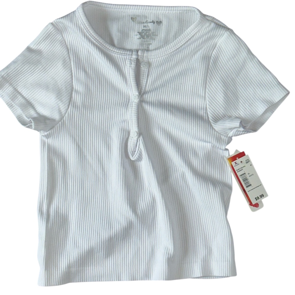 White Ribbed Short Sleeve Top